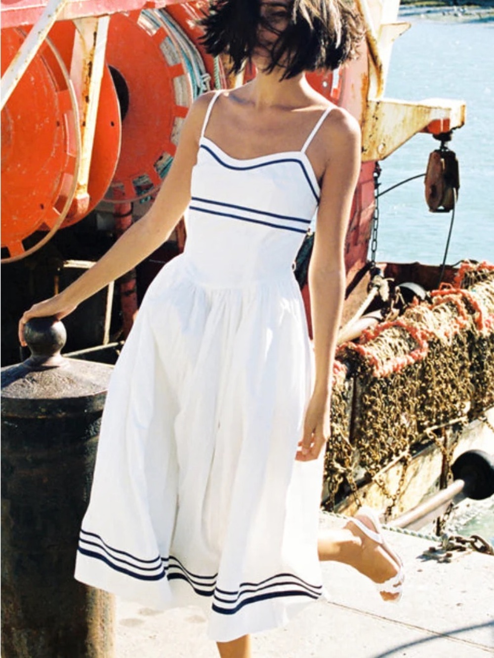 J. Crew Factory White Midi Sundress with Navy Trim Size 4 NWT
